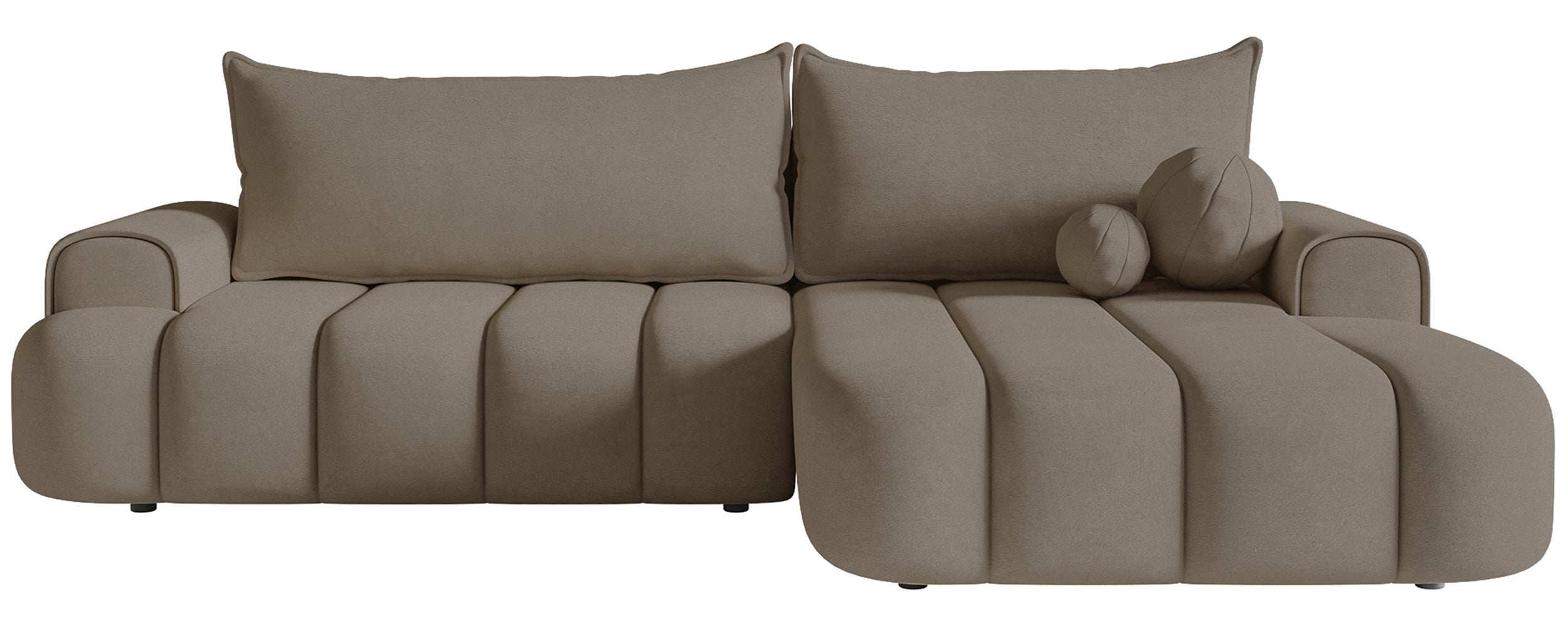Ecksofa mit Schlaffunktion Dandelino, L-förmig, rechtsseitig, mit Stauraum, dunkelbeiges Samtvelours