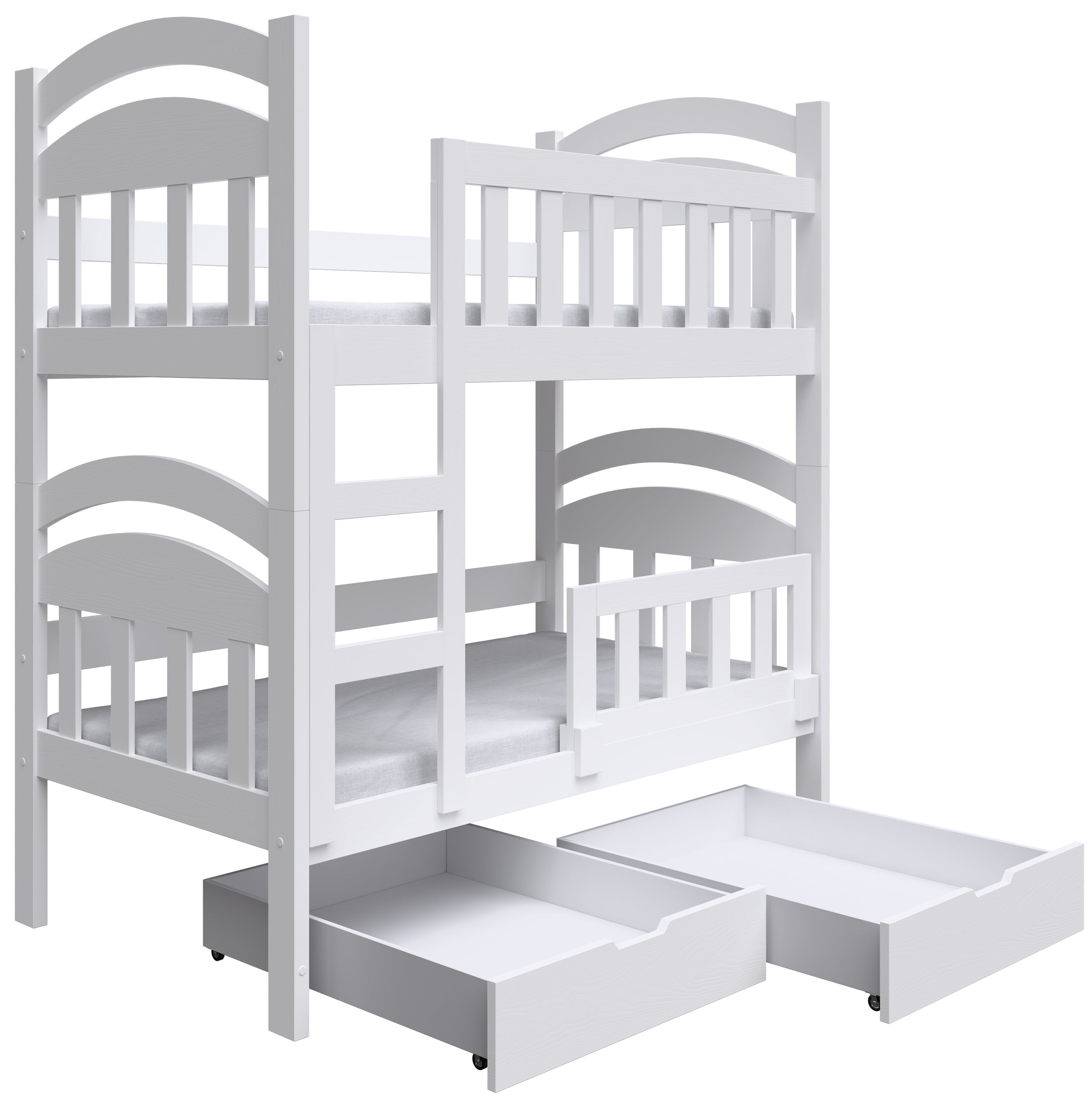 Etagenbett 90x200 cm Dopio mit Schubladen, weiß