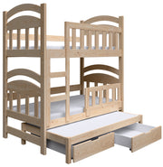 Etagenbett 75x180 cm Dopio für drei Personen mit Schubladen Kiefer