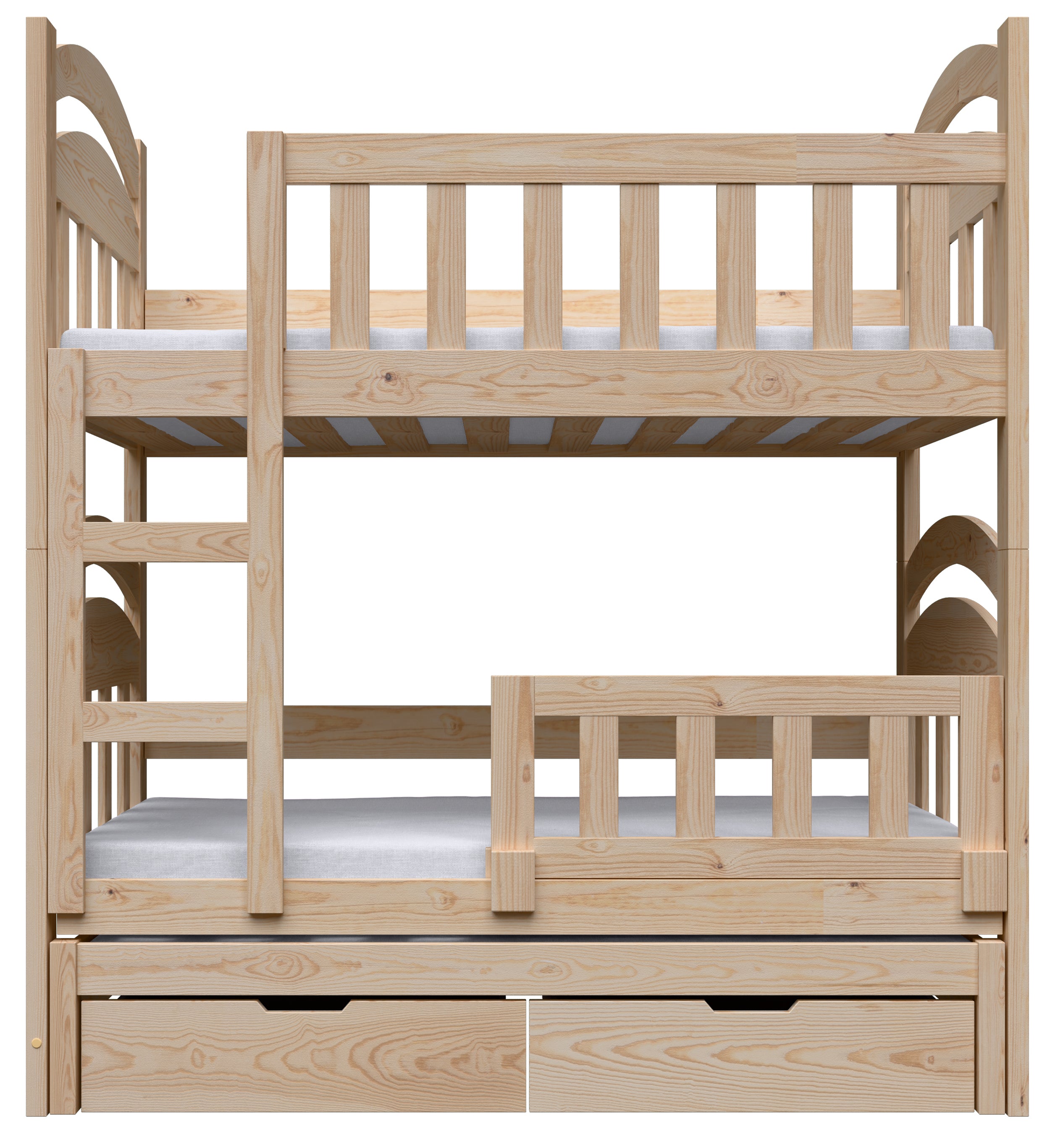 Etagenbett 75x180 cm Dopio für drei Personen mit Schubladen Kiefer