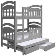 Etagenbett 75x180 cm Dopio für drei Personen mit Matratzen und Schubladen, grau