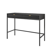 Schminktisch-Schreibtisch Vellore 104 cm schwarz mit geriffelten Fronten und goldenen Griffen