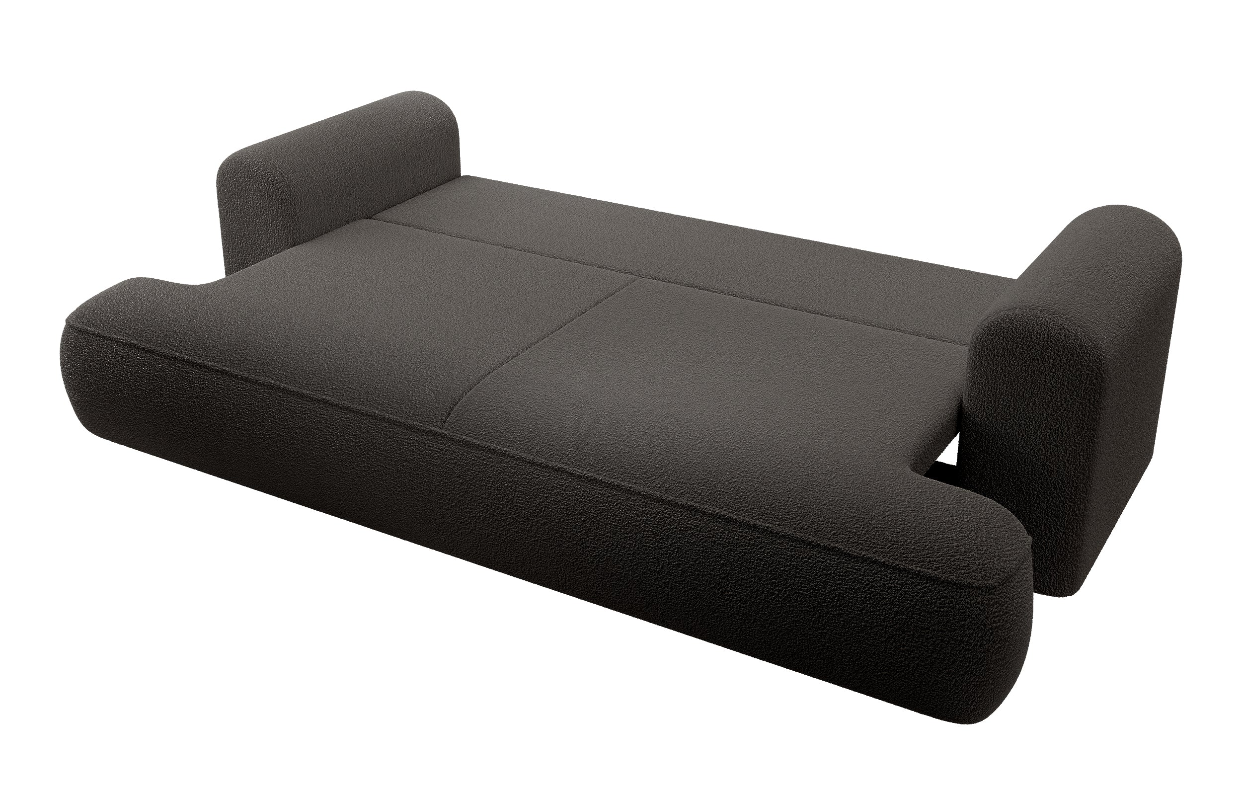Dunkelgraues, dreisitziges Schlafsofa Ovo mit Stauraum aus Bouclé-Stoff