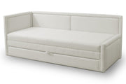 Jugendbett Caprili mit Stauraum, cremefarben, Flechtmuster, universell einsetzbar