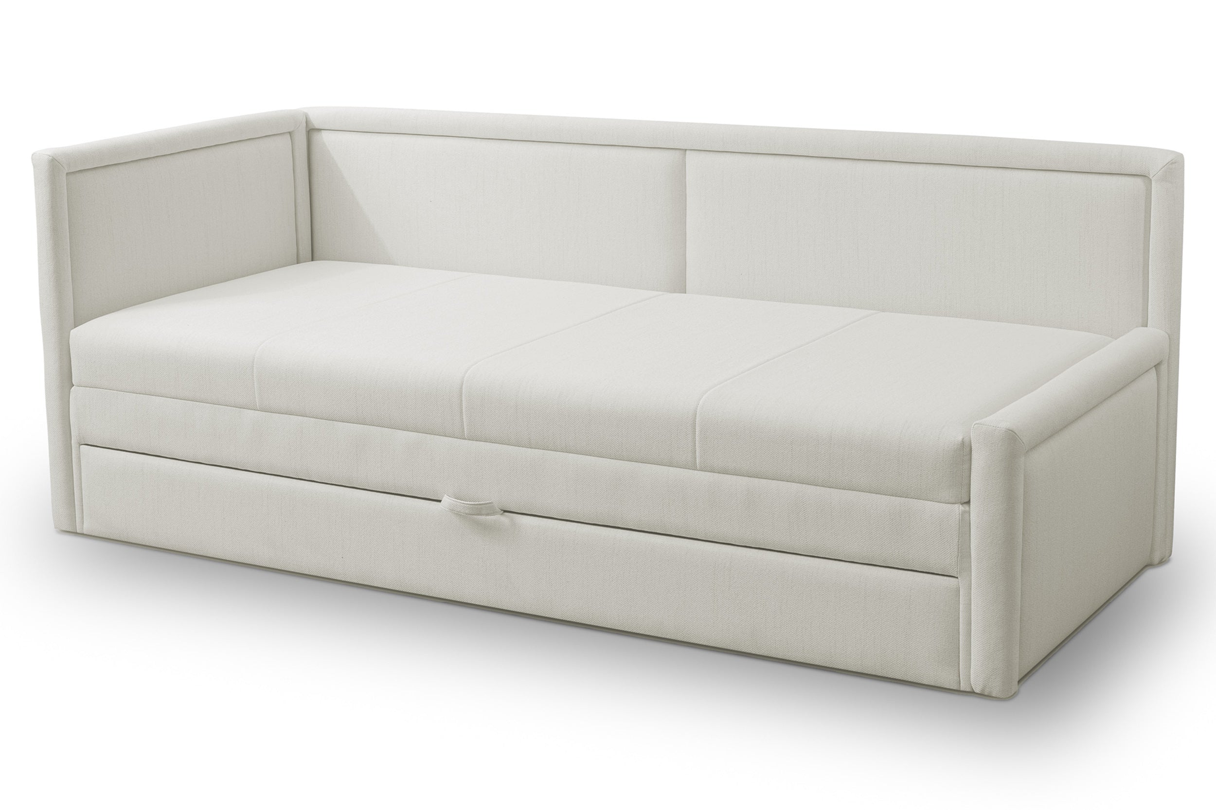 Jugendbett Caprili mit Stauraum, cremefarben, Flechtmuster, universell einsetzbar