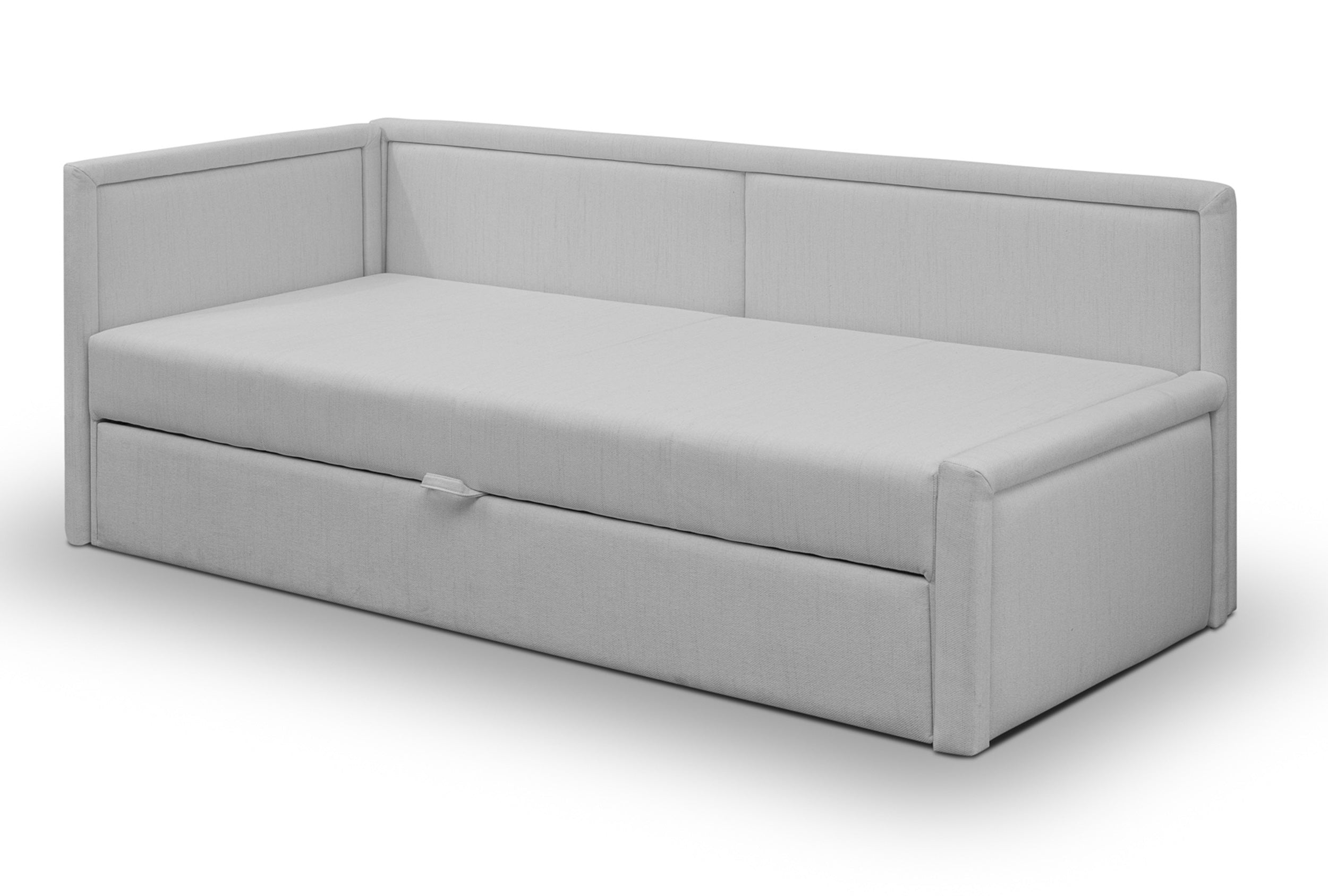 Ausziehbares Doppelbett Caprili in Hellgrau, Flechtmuster, universell einsetzbar