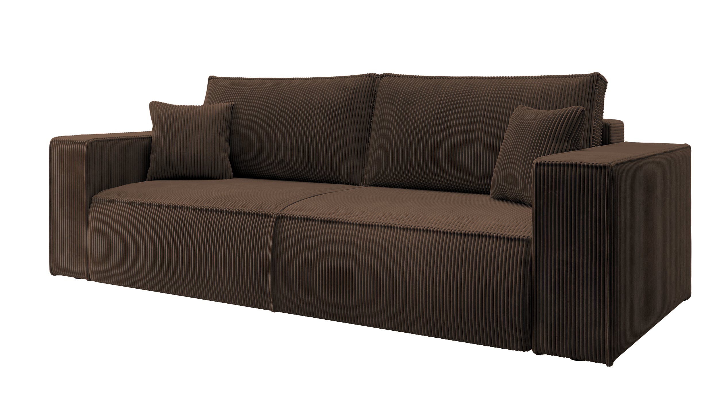 Dreisitziges ausklappbares Sofa Farese mit Stauraum, brauner Cord