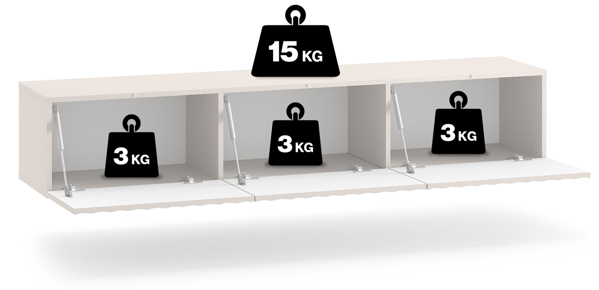 Hängender TV-Schrank Derriva mit geriffelten Fronten, 170 cm, Kaschmirfarben