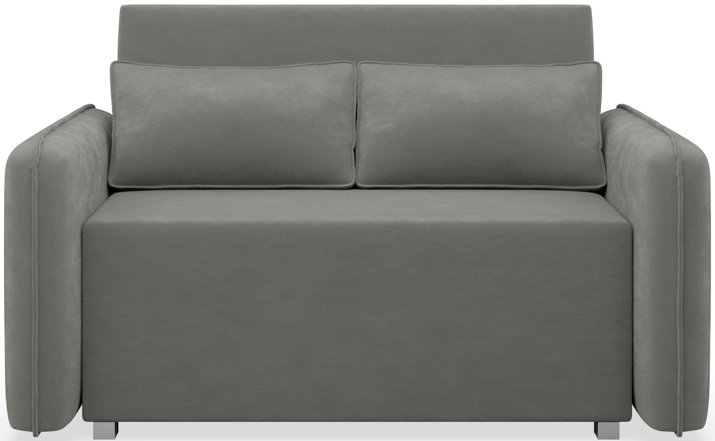 Zweisitziges Schlafsofa Duelia mit Stauraum, dunkelgrauer hydrophober Chenillebezug