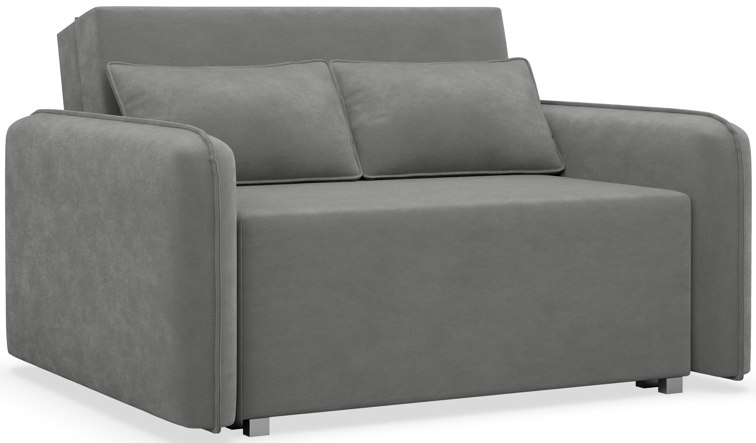 Zweisitziges Schlafsofa Duelia mit Stauraum, dunkelgrauer hydrophober Chenillebezug
