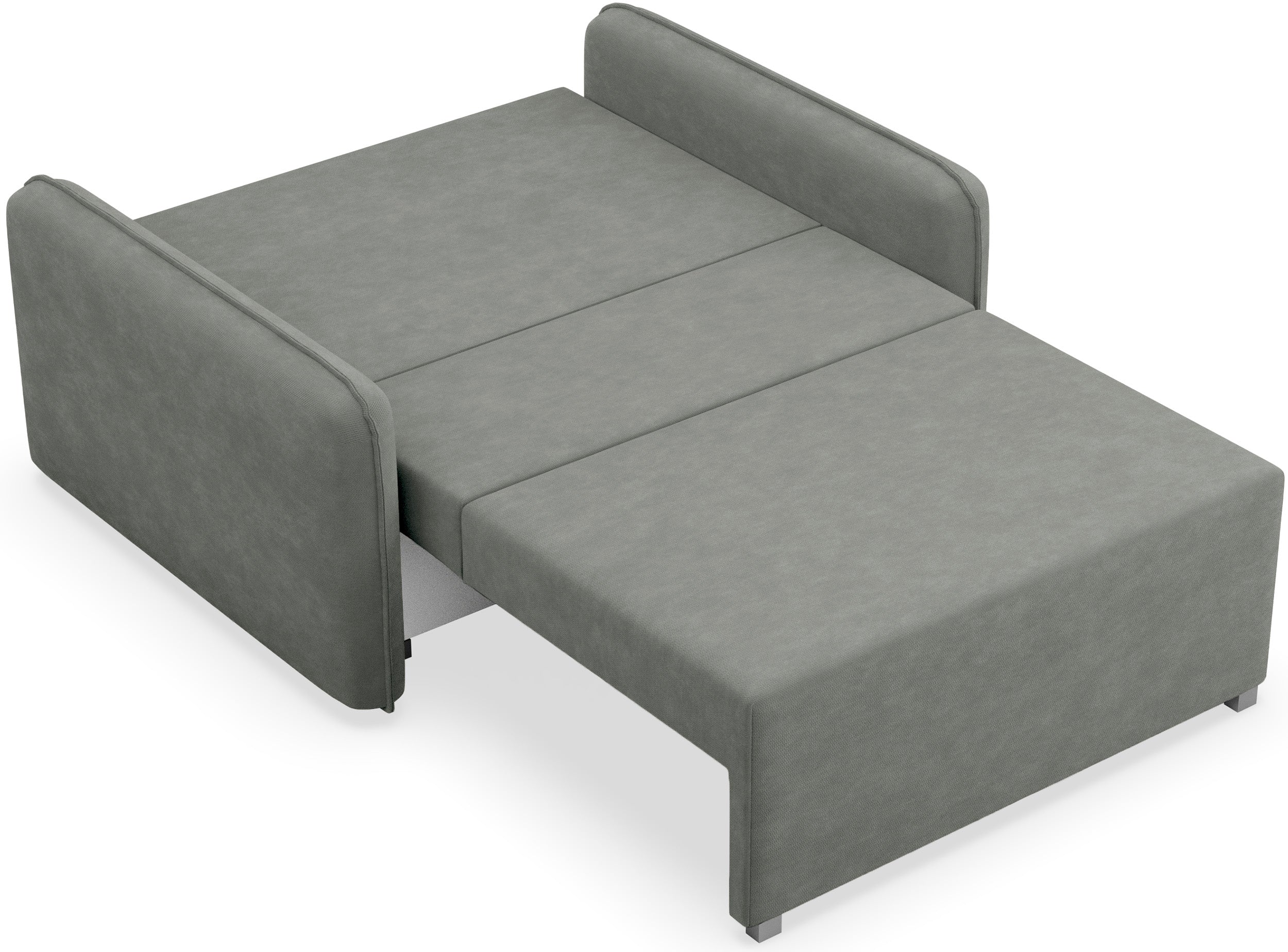 Zweisitziges Schlafsofa Duelia mit Stauraum, dunkelgrauer hydrophober Chenillebezug