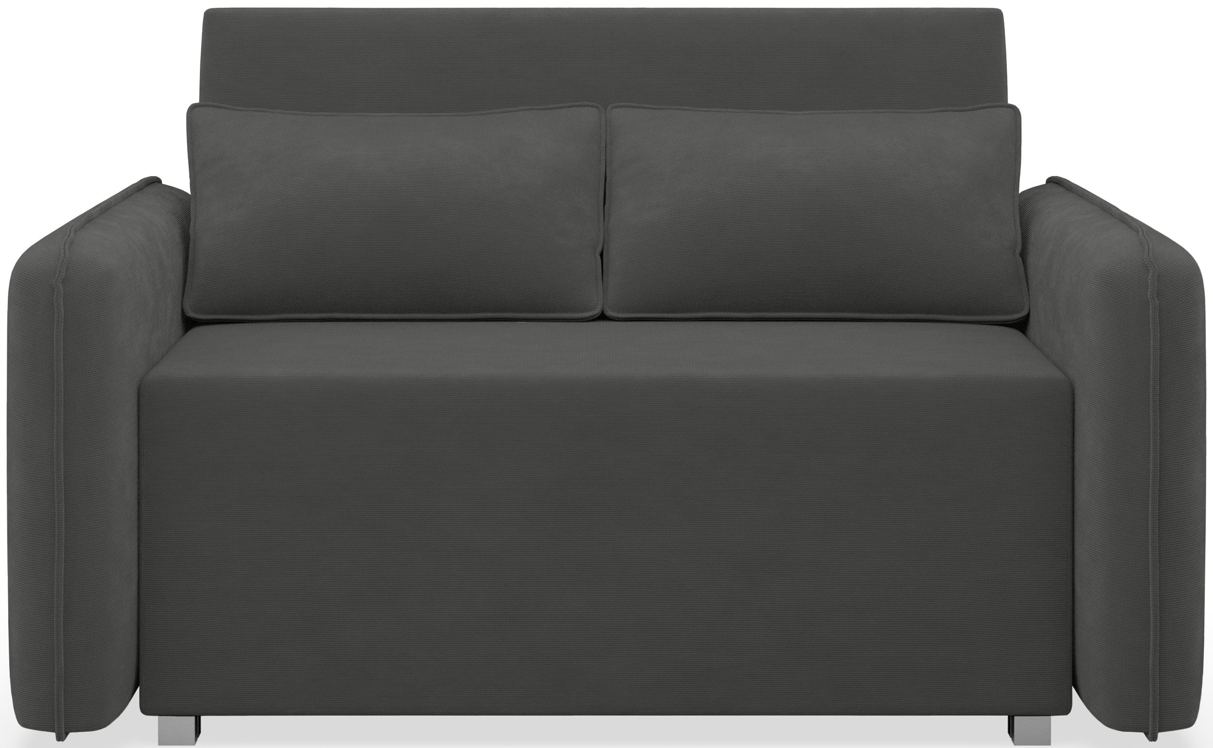 Zweisitziges ausklappbares Sofa Duelia mit Stauraum, graphitfarben, hydrophobes Chenille