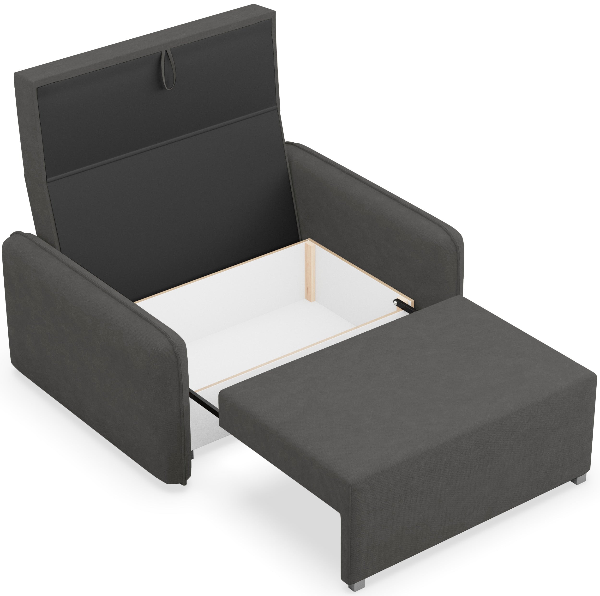 Zweisitziges ausklappbares Sofa Duelia mit Stauraum, graphitfarben, hydrophobes Chenille