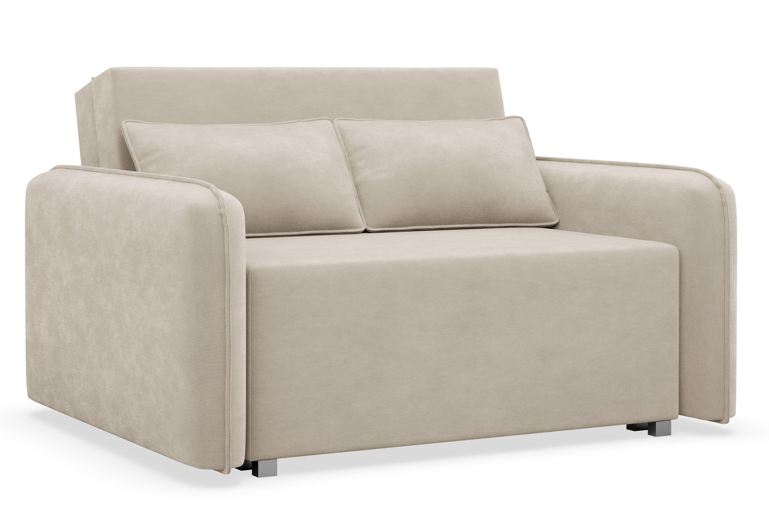Zweisitziges ausklappbares Sofa Duelia mit Stauraum, beige, hydrophobes Chenille
