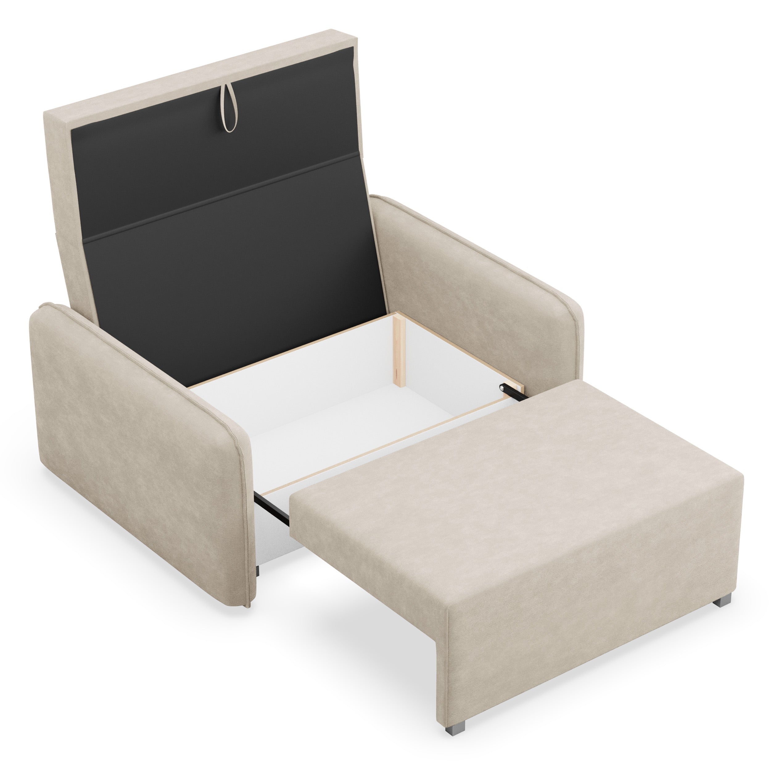 Zweisitziges ausklappbares Sofa Duelia mit Stauraum, beige, hydrophobes Chenille