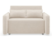 Zweisitziges ausklappbares Sofa Duelia mit Aufbewahrungsfach, hellbeiger hydrophober Chenillestoff
