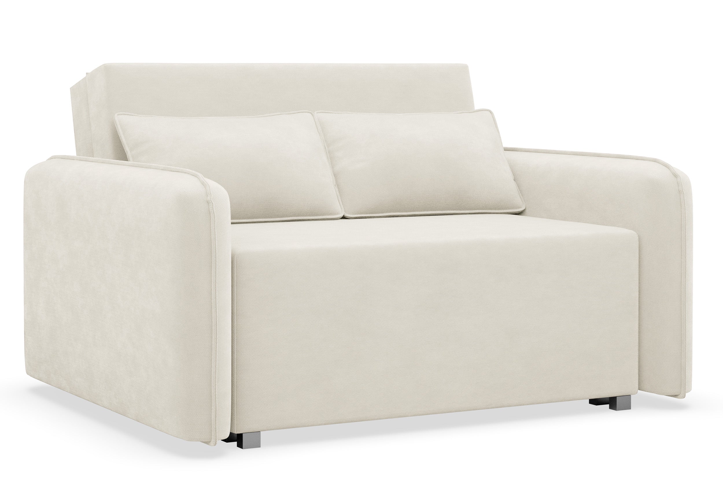 Zweisitziges ausklappbares Sofa Duelia mit Stauraum, cremefarben, hydrophobes Chenille