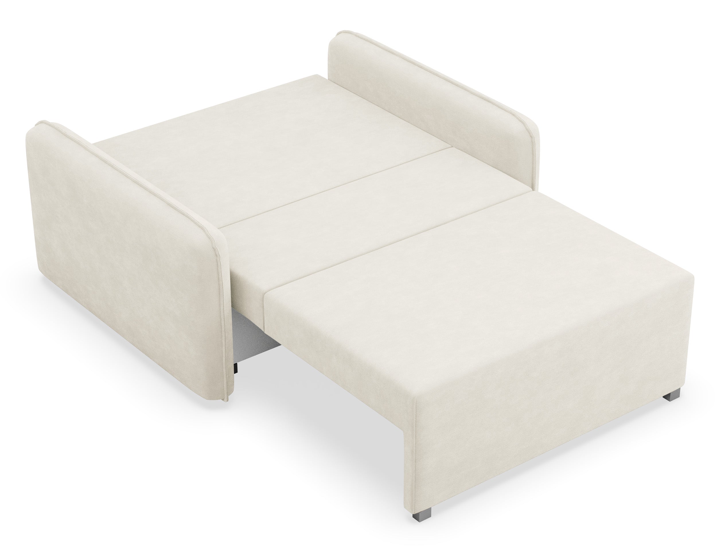 Zweisitziges ausklappbares Sofa Duelia mit Stauraum, cremefarben, hydrophobes Chenille