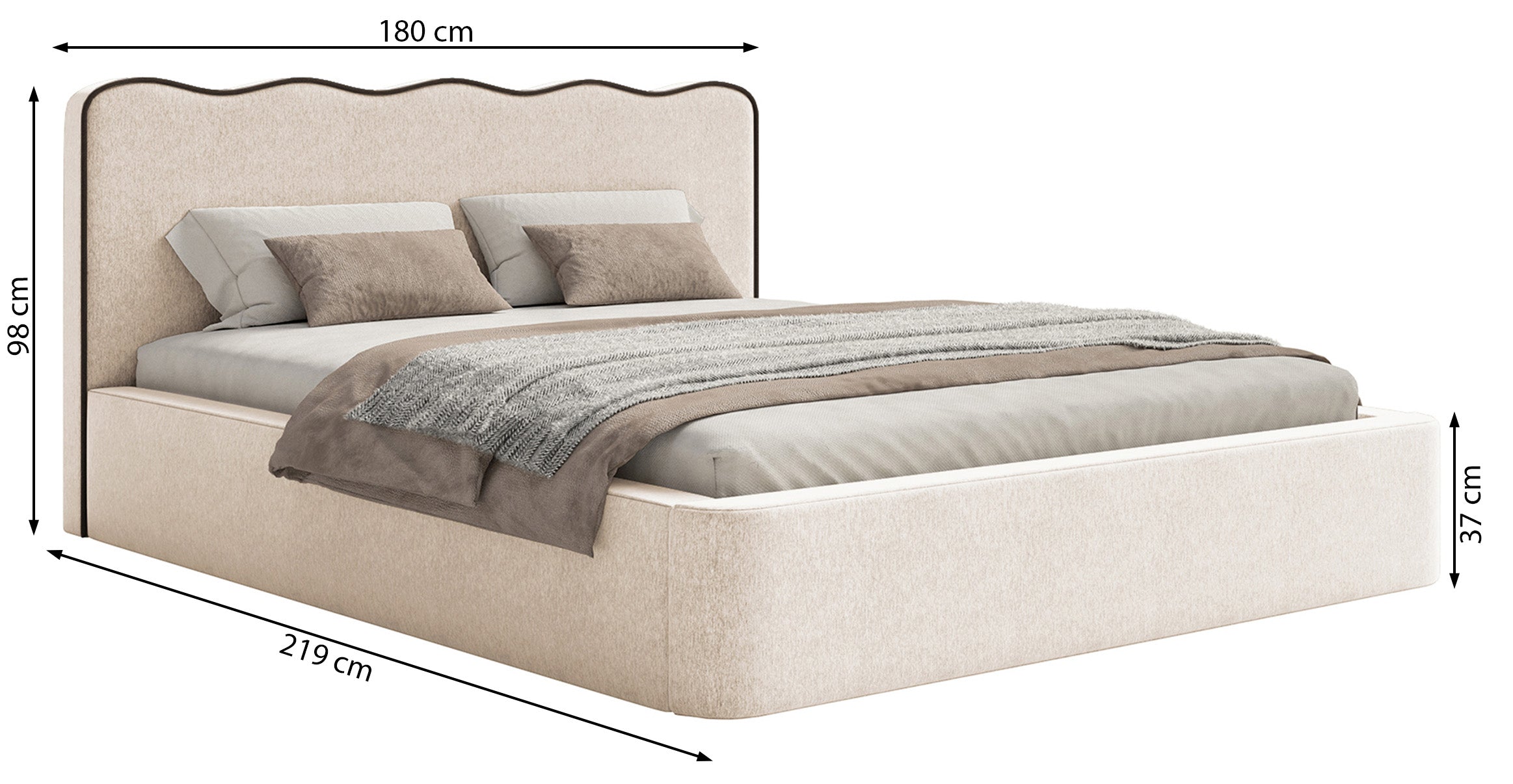 Gepolstertes Bett 160x200 cm Duney, beige Samt