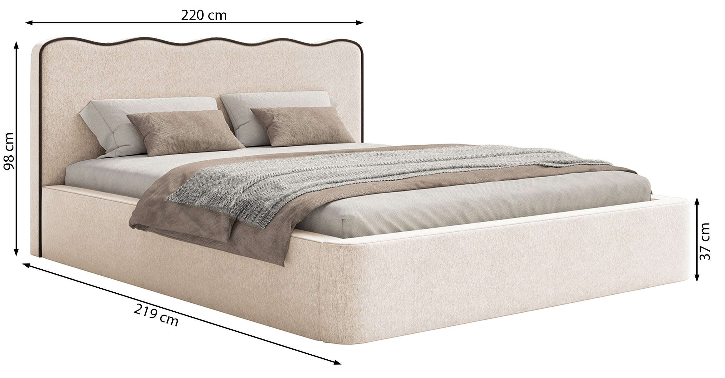 Gepolstertes Bett 200x200 cm Duney hellbeige Samt