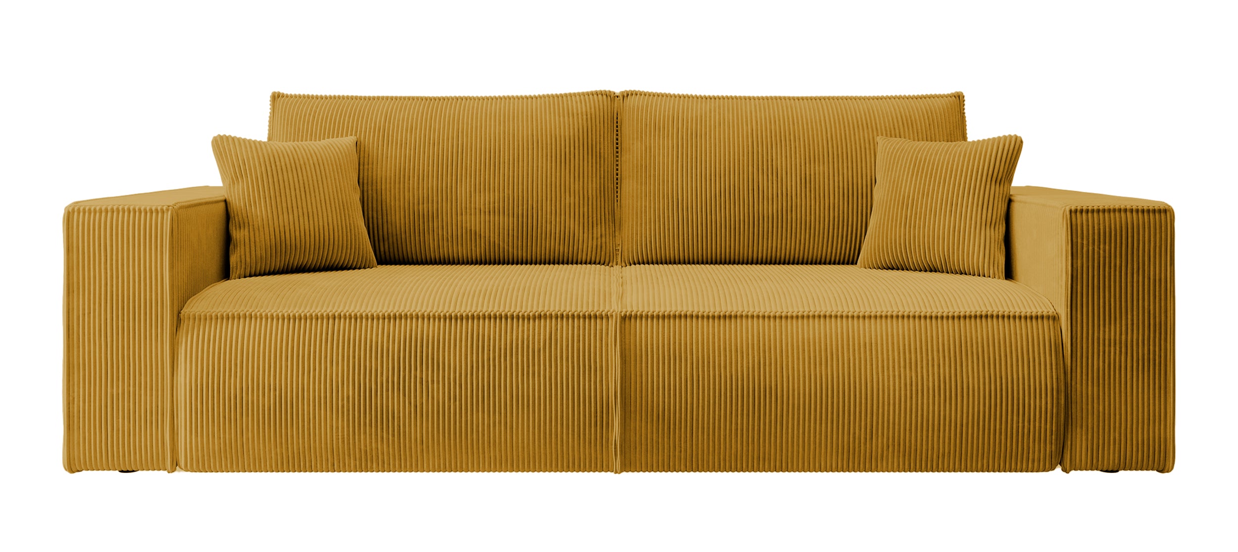 Dreisitziges ausklappbares Sofa Farese mit Stauraum, senfgelber Cord