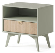 Nachttisch Favoria mit Schublade 54 cm Eukalyptus/Fischgrätmuster Scandi mit goldenem Griff