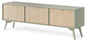 TV-Schrank Favoria 158 cm Eukalyptus/Fischgrät-Scandi mit goldenen Griffen