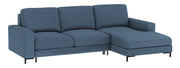 Ecksofa mit Schlaffunktion Mokpeo, L-förmig, mit zwei Aufbewahrungsboxen, schwarzen Füßen, marineblau, leicht zu reinigendes Geflecht, rechtsseitig