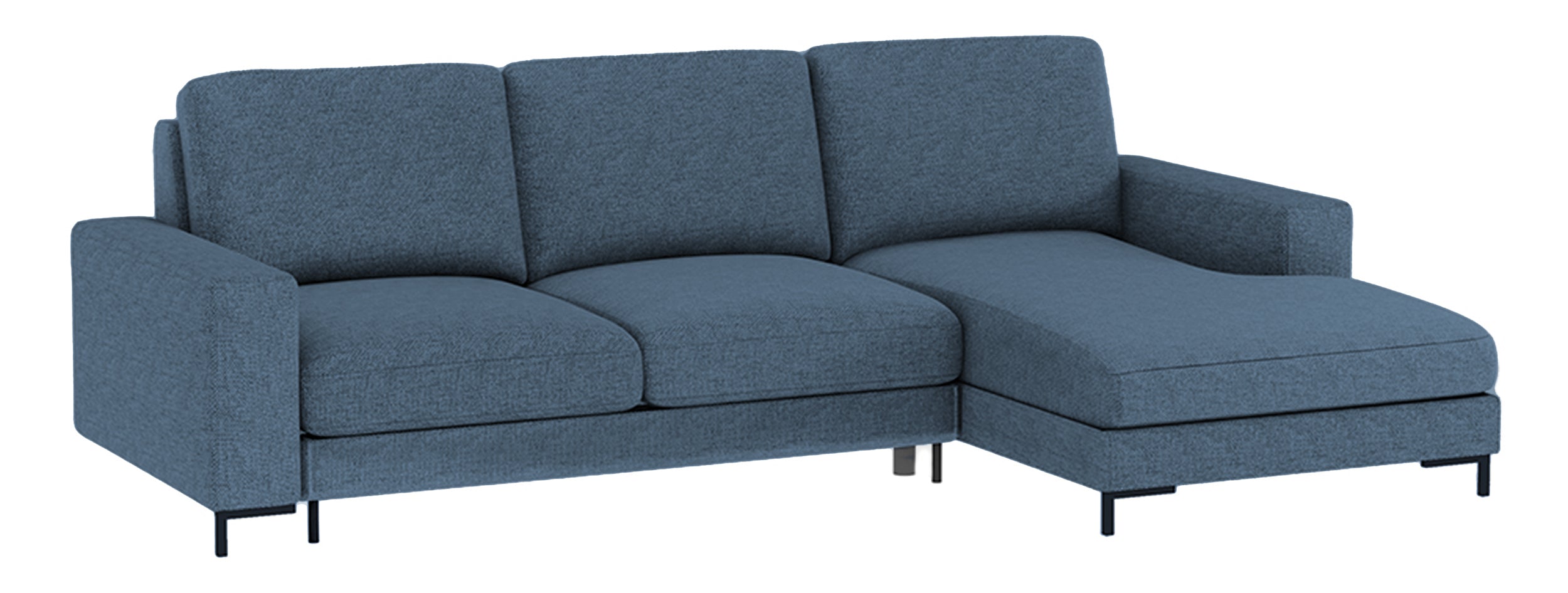 Ecksofa mit Schlaffunktion Mokpeo, L-förmig, mit zwei Aufbewahrungsboxen, schwarzen Füßen, marineblau, leicht zu reinigendes Geflecht, rechtsseitig