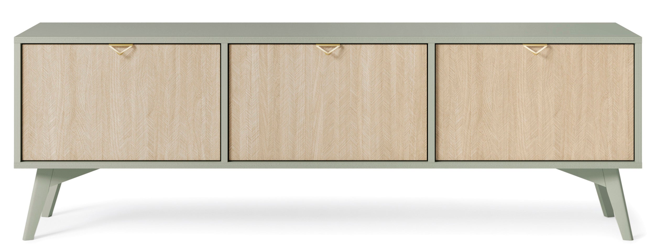TV-Schrank Favoria 158 cm Eukalyptus/Fischgrät-Scandi mit goldenen Griffen