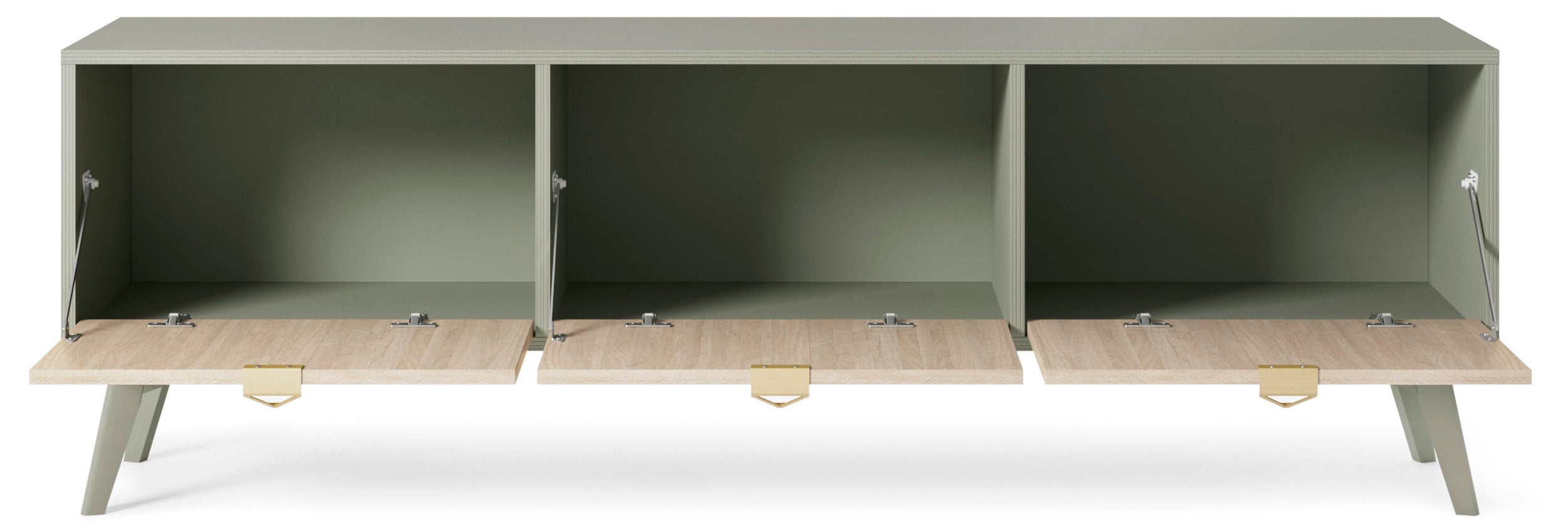 TV-Schrank Favoria 158 cm Eukalyptus/Fischgrät-Scandi mit goldenen Griffen