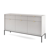 Drehtür-Kommode Vellore 154 cm grau mit gerillten Fronten und goldenen Griffen