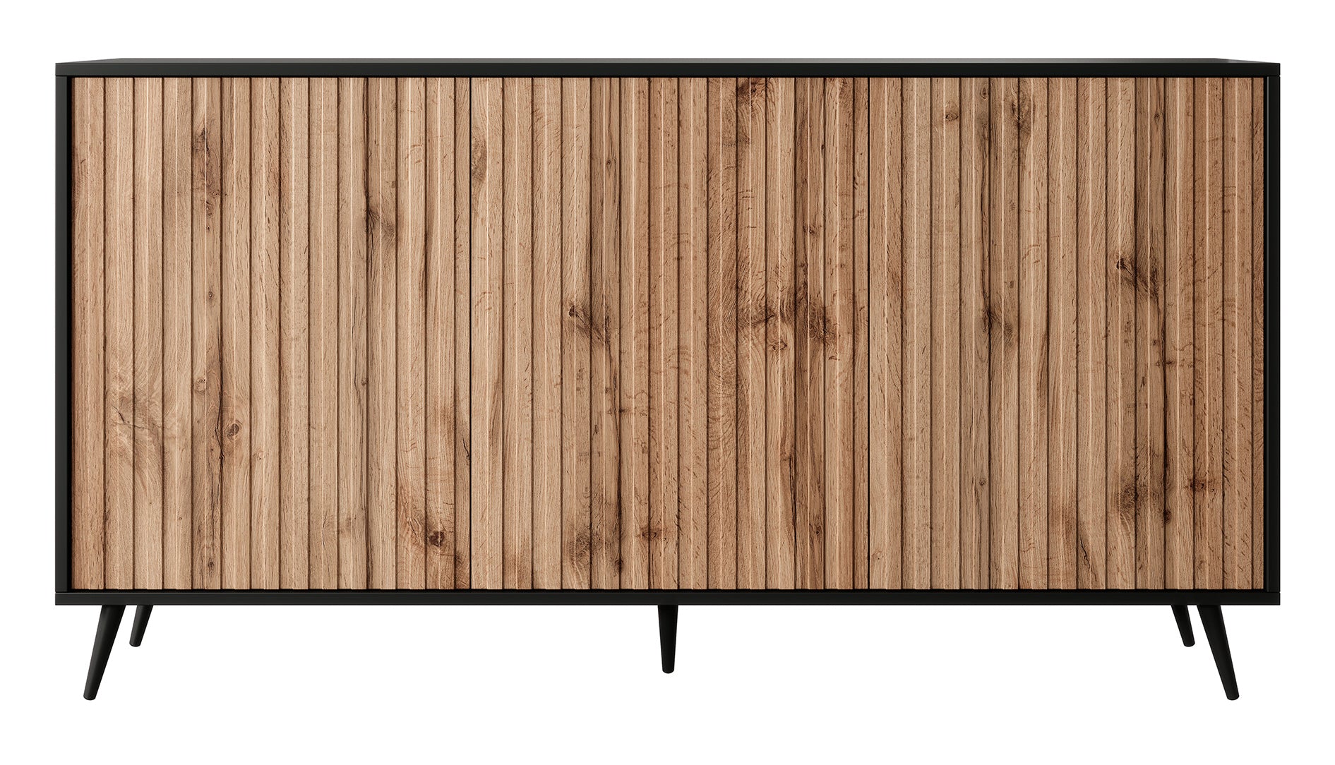 Kommode Bello mit Lamellenfronten, 154 cm, schwarz/Wotan-Eiche