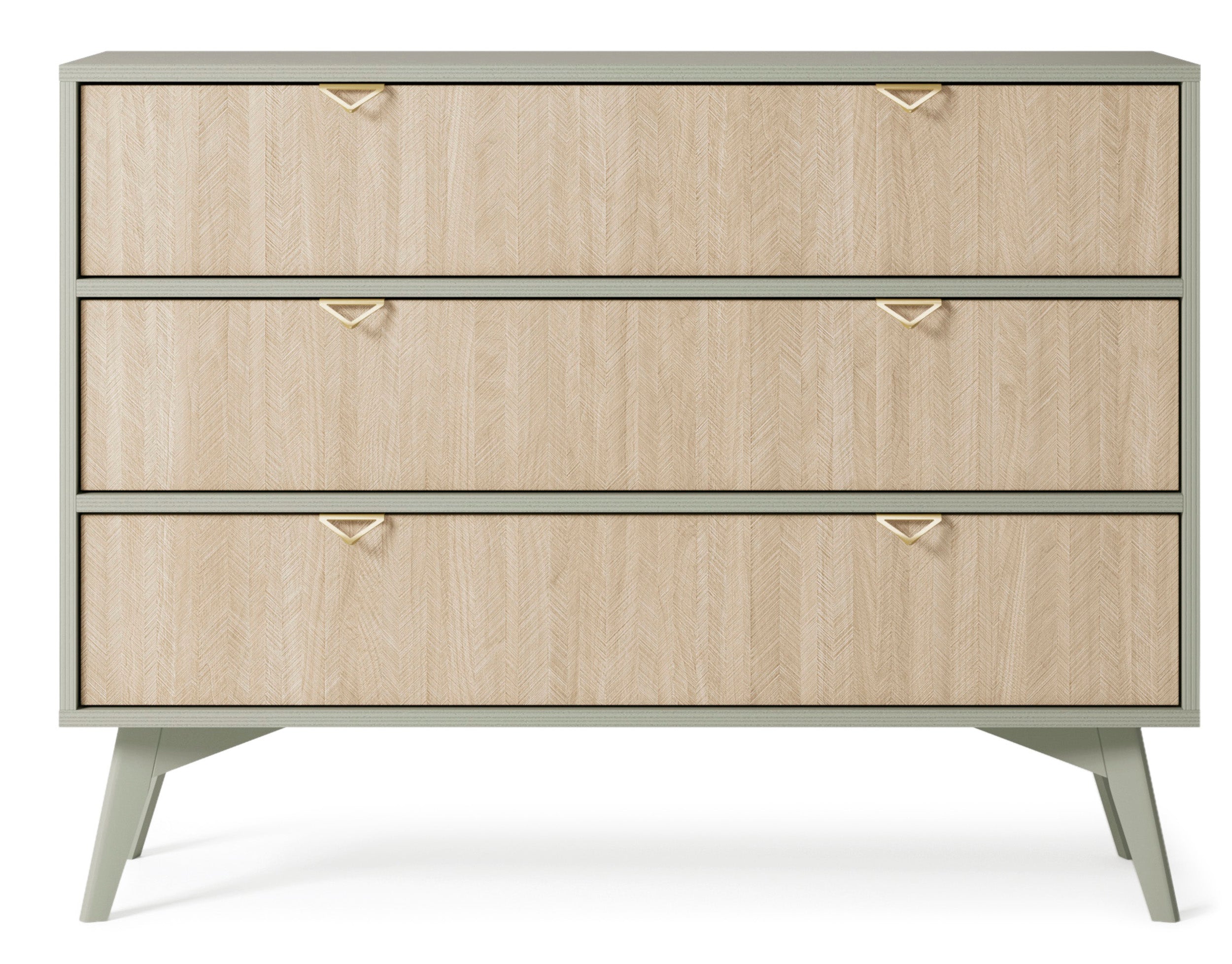 Kommode Favoria mit Schubladen 106 cm Eukalyptus/Scandi Fischgrätmuster mit goldenen Griffen