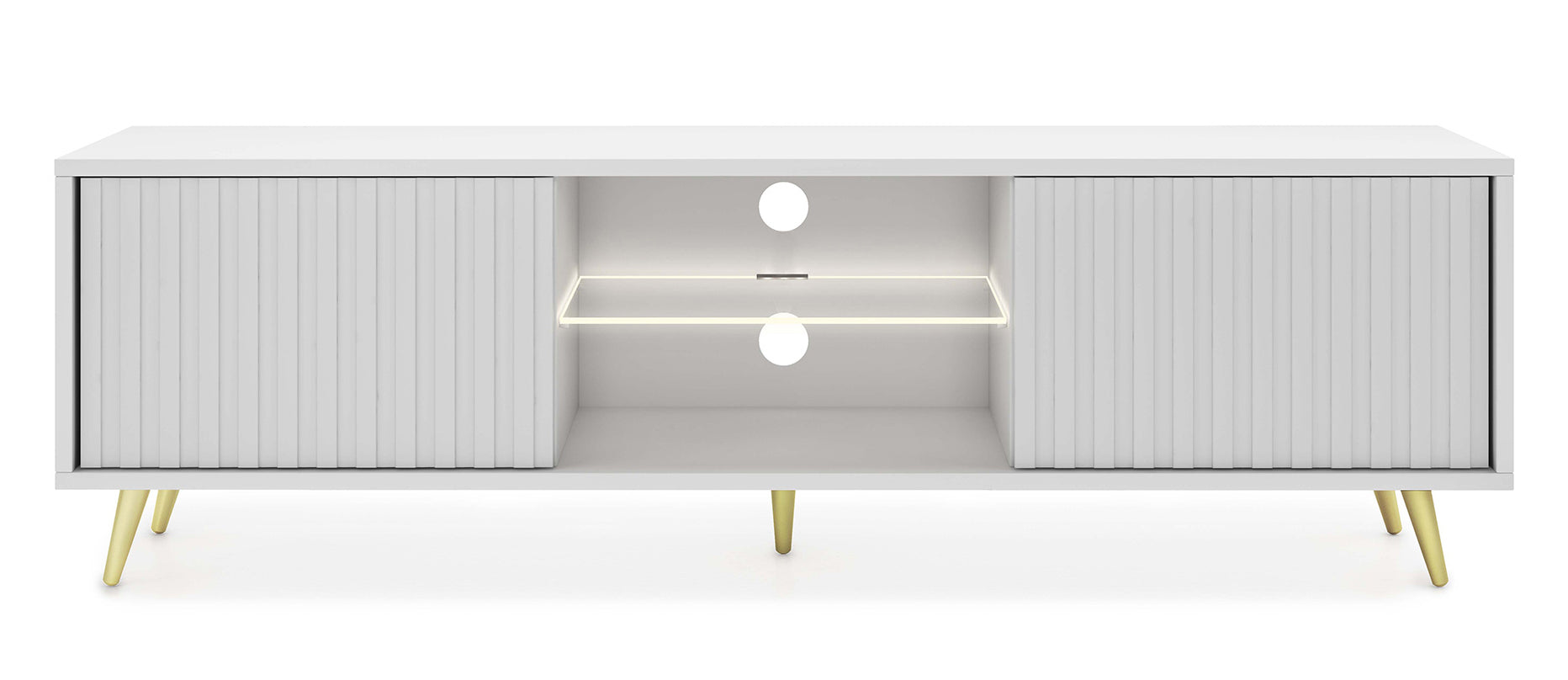 TV-Schrank Bello mit Lamellenfronten, 135 cm, weiß mit goldenen Beinen