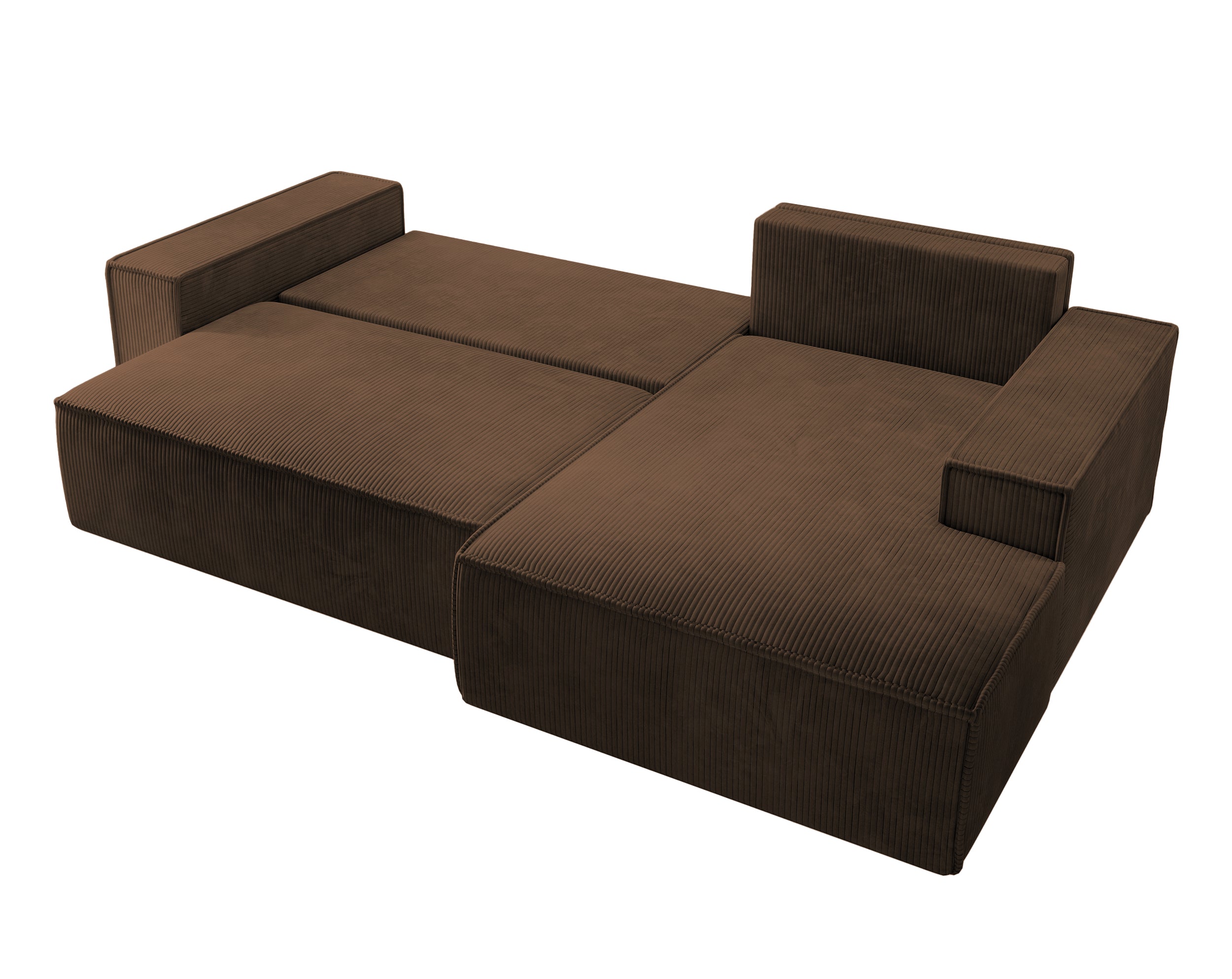 Ecksofa mit Schlaffunktion Farese New, L-förmig, mit Stauraum, brauner Cordstoff, rechtsseitig