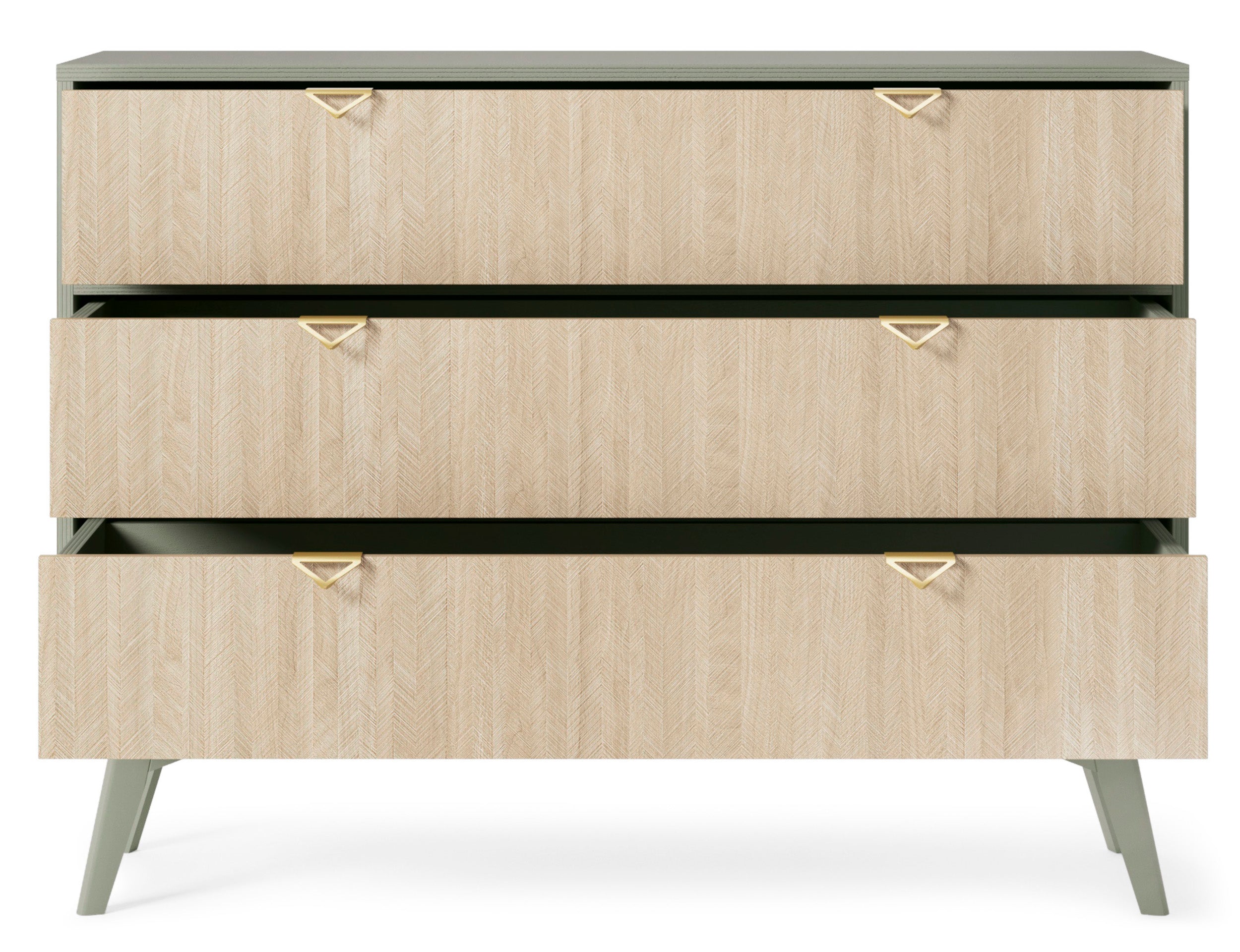 Kommode Favoria mit Schubladen 106 cm Eukalyptus/Scandi Fischgrätmuster mit goldenen Griffen