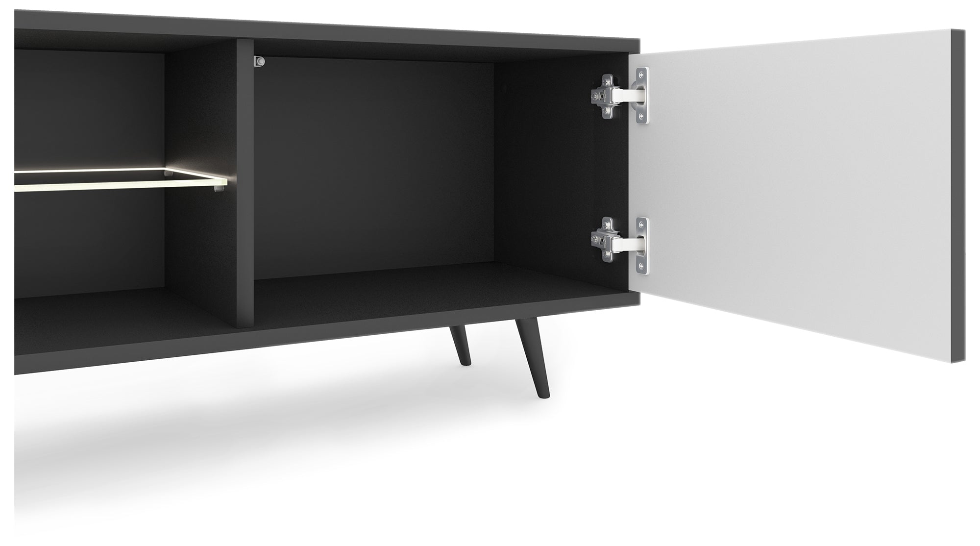 TV-Schrank Bello mit Lamellenfronten, 175 cm, schwarz, mit LED und schwarzen Beinen