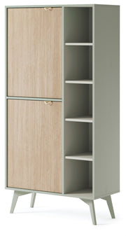 Favoria Regal mit zwei Türen 80 cm Eukalyptus/Fischgrät-Scandi mit goldenen Griffen