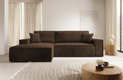 Ecksofa mit Schlaffunktion Farese New, L-förmig, mit Stauraum, brauner Cord, linksseitig