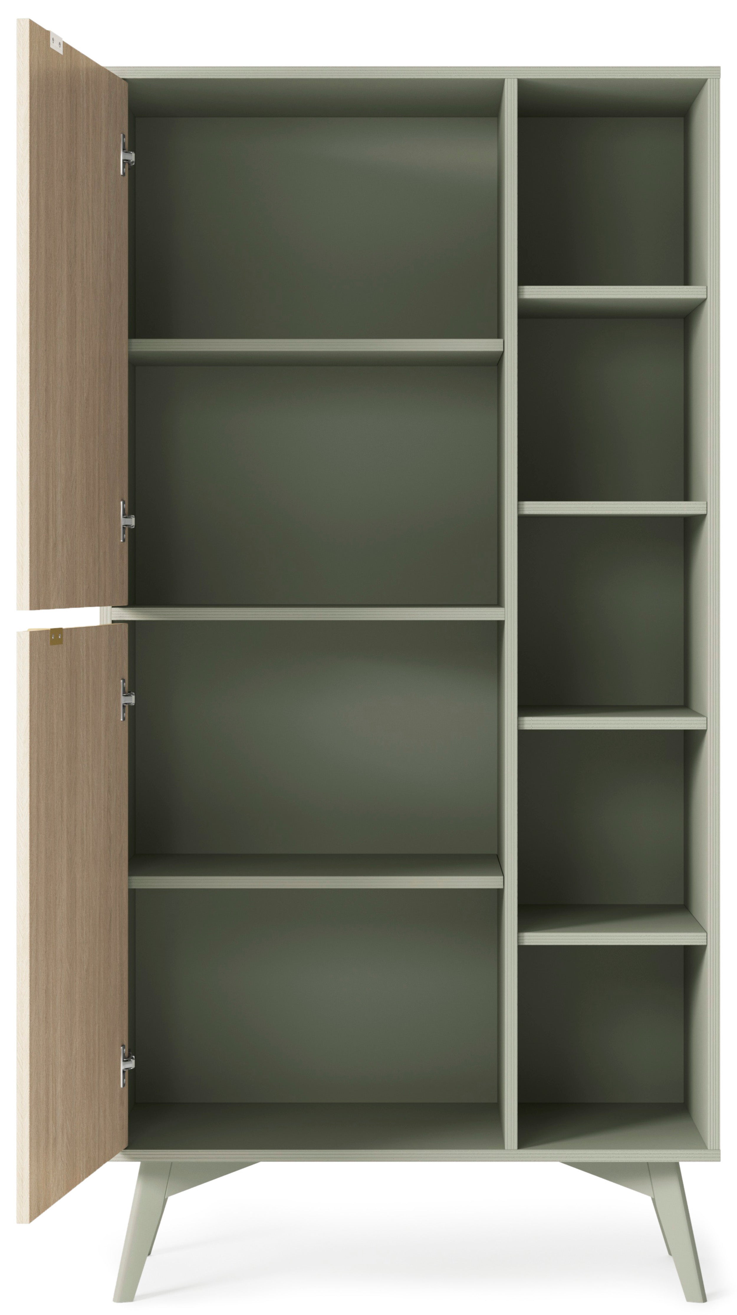 Favoria Regal mit zwei Türen 80 cm Eukalyptus/Fischgrät-Scandi mit goldenen Griffen