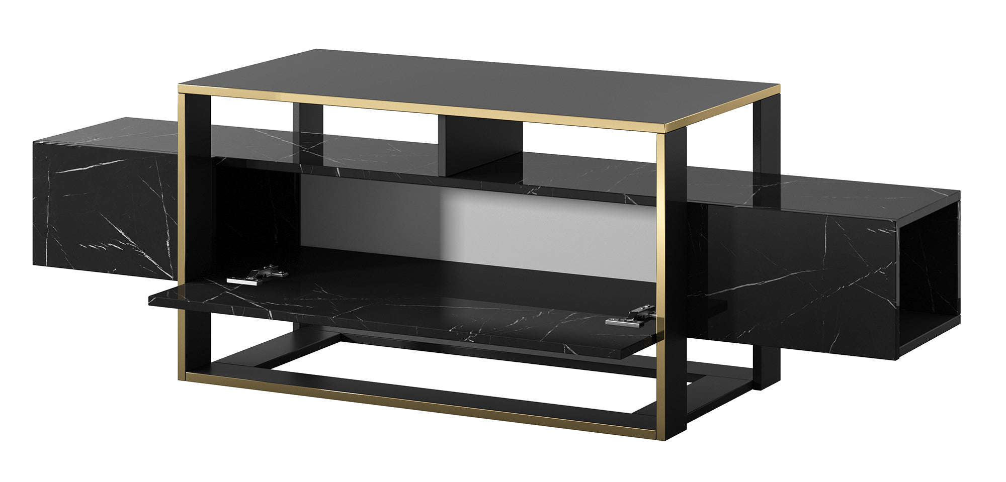 TV-Schrank Excelsum 160 cm schwarzer Marmor mit abschließbarem Fach