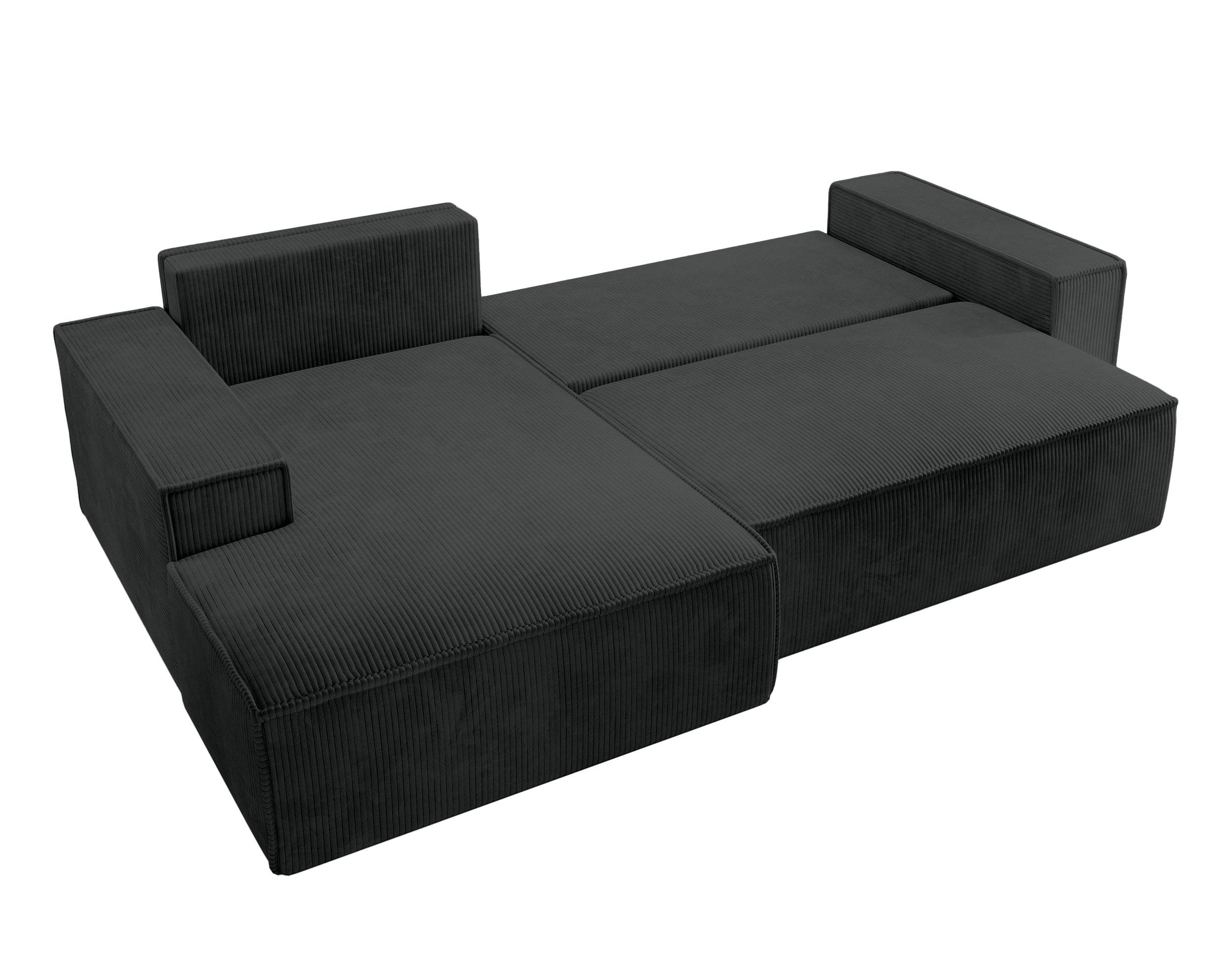 Ecksofa mit Schlaffunktion Farese New, L-förmig, mit Stauraum, schwarzer Cord, linksseitig