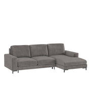Ecksofa mit Schlaffunktion Mokpeo, L-förmig, mit zwei Stauraumfächern, schwarzen Füßen, dunkelgrau, aus pflegeleichtem Stoff, rechtsseitig