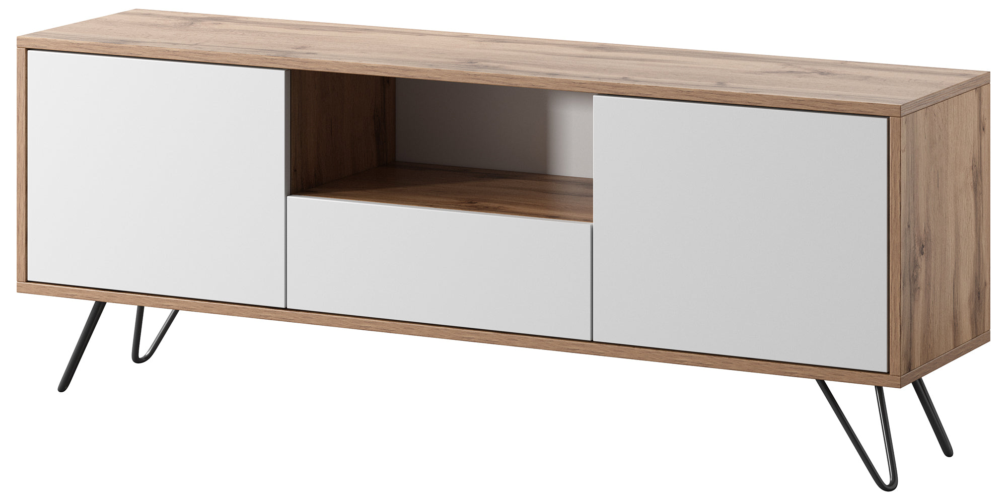 TV-Schrank Ploystea 137 cm Wotan-Eiche / Weiß mit Beleuchtung