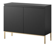 Zweiturige Kommode Bemmi 100 cm schwarz mit goldenen Beinen
