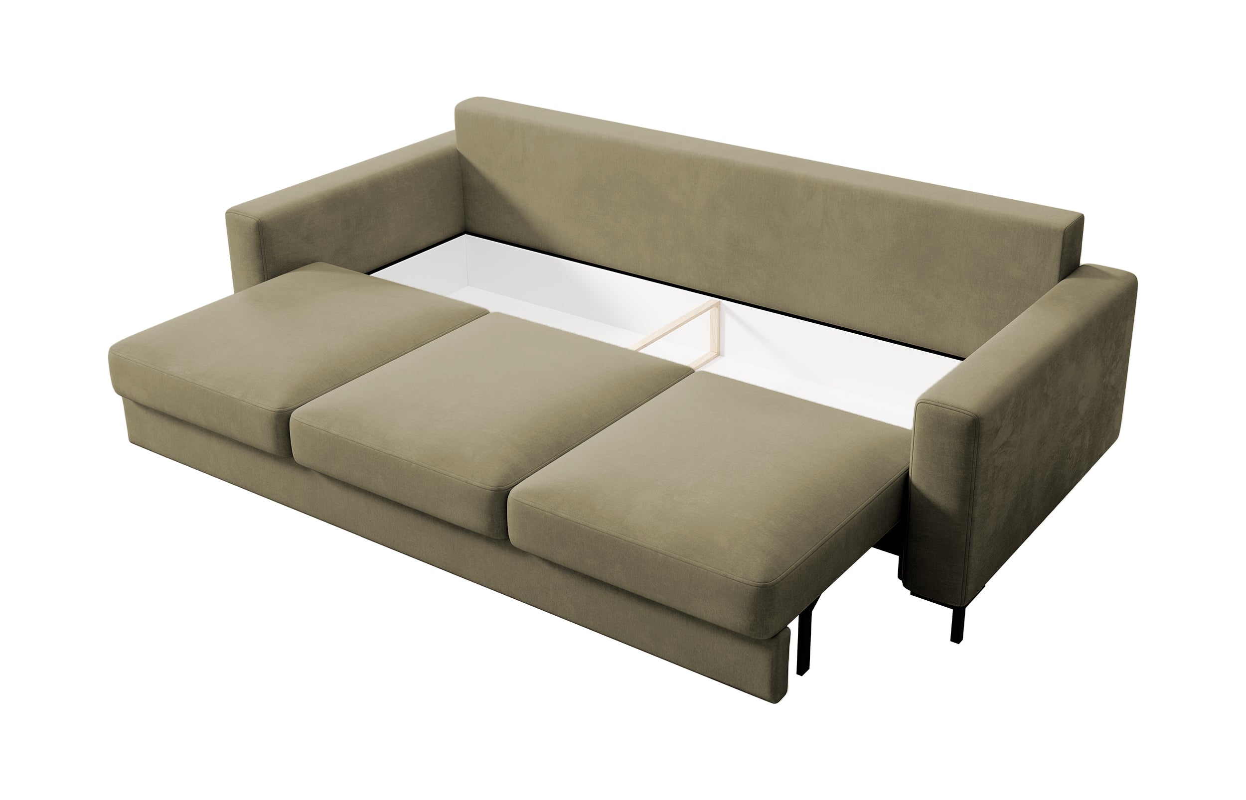 Dreisitziges ausklappbares Sofa Mokpeo mit Stauraum, dunkelbeige Samtvelours