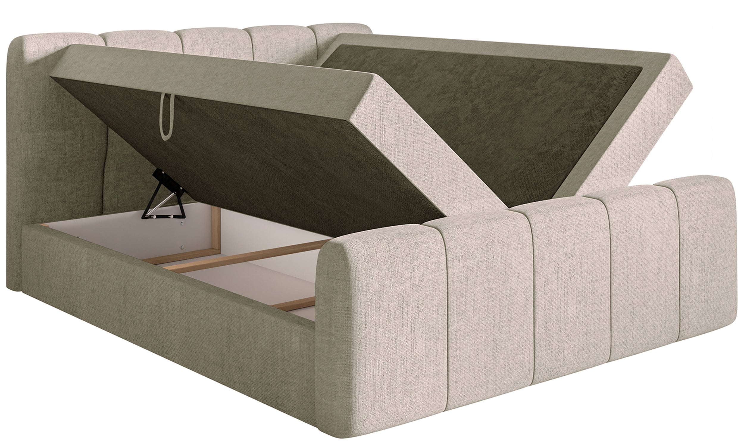 Kontinentales Bett 160x200 cm Cloudy II mit Stauraum und Topper, grau-brauner hydrophober Chenillestoff