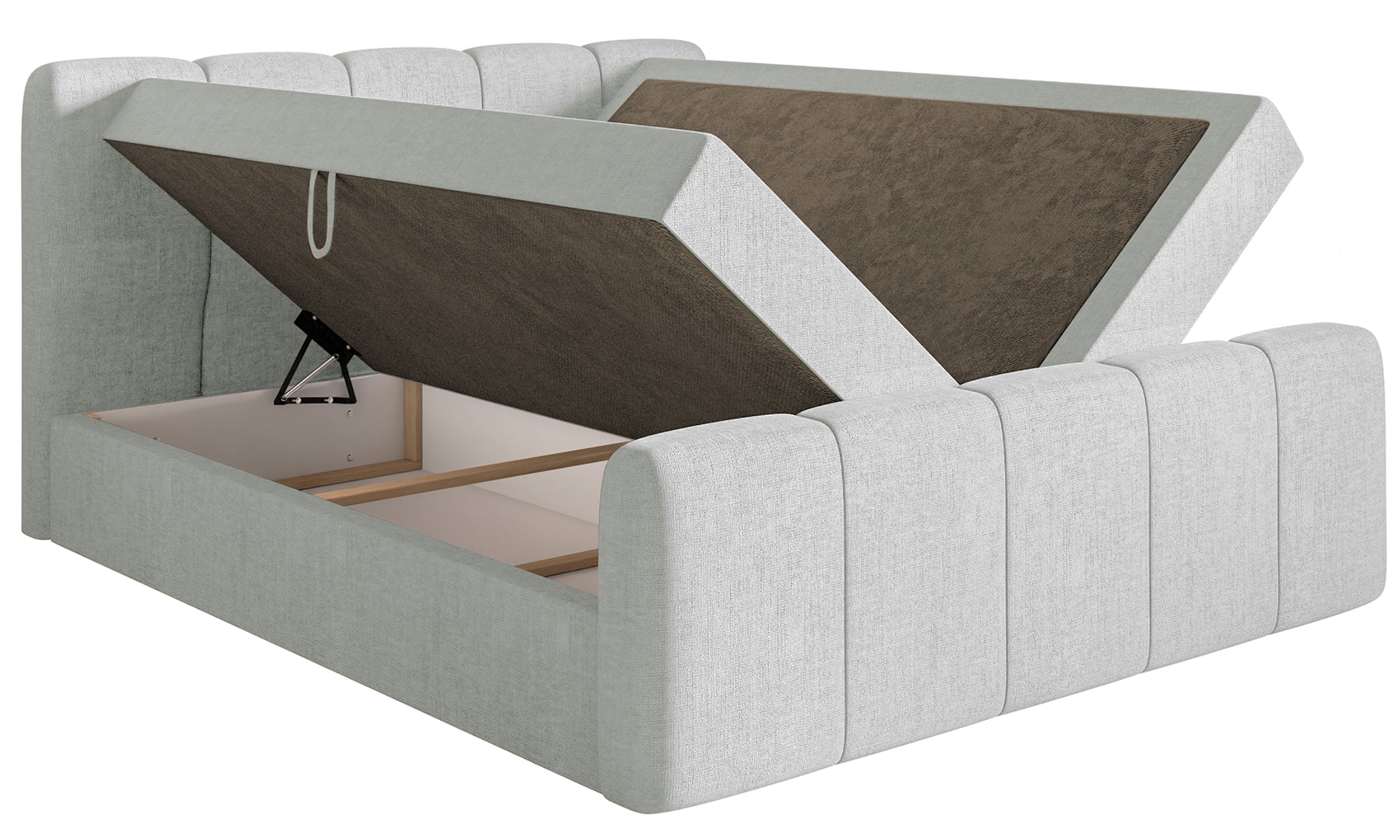 Kontinentalbett 180x200 cm Cloudy II mit Stauraum und Topper, hellgrauer hydrophober Chenillestoff
