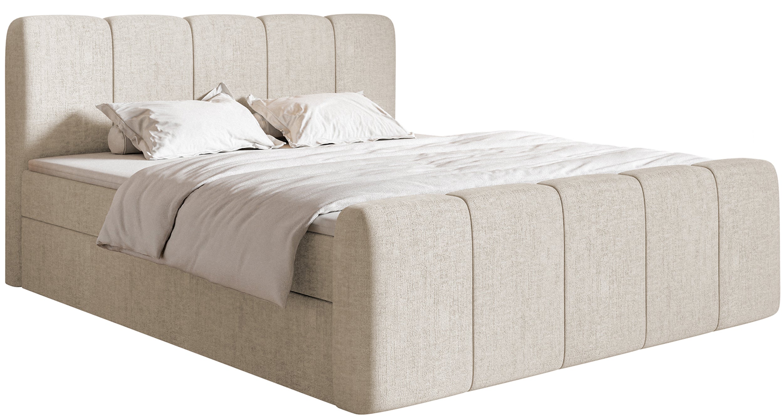 Kontinentalbett 200x200 cm Cloudy II mit Stauraum und Topper, hellbeige Chenille, wasserabweisend
